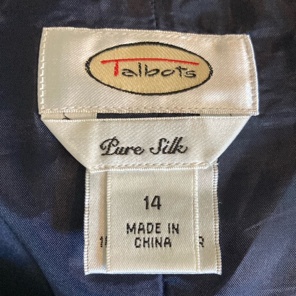 Talbots 14 Blue Res White A-Line Silk Skirt - Picture 10 of 11